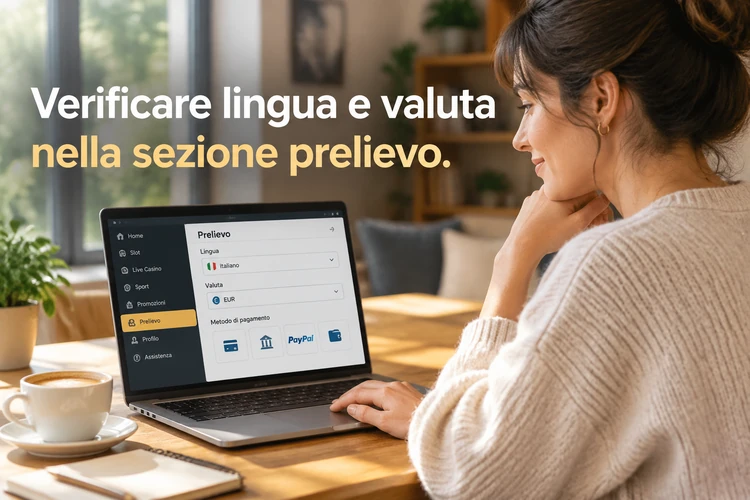 Verificare lingua e valuta nella sezione prelievo